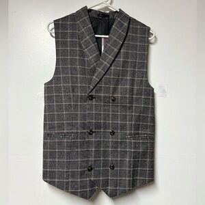 Women's Gray Plaid Double-Breasted Vest